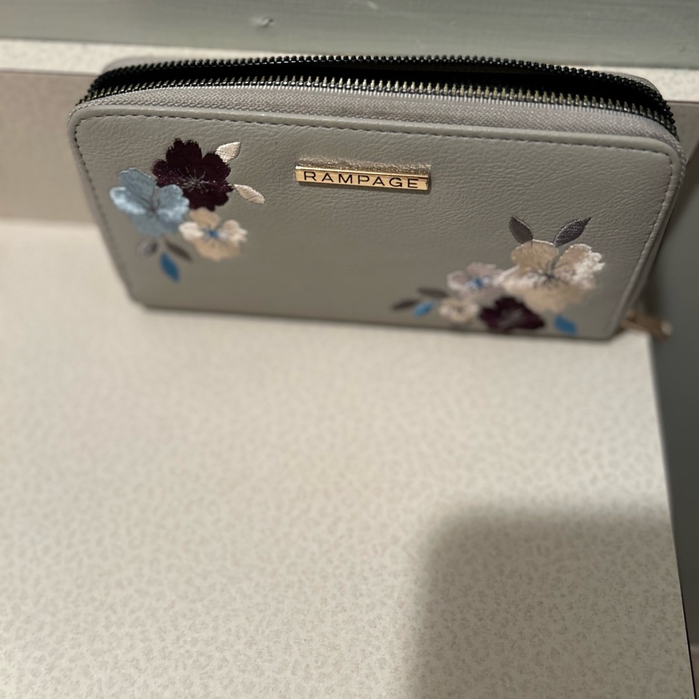Rampage Gray Wallet with Floral Embroidery